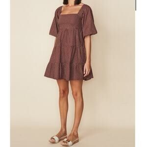 Faithfull the Brand Eryn Mini Dress Brown & White Polka Dot Puff Sleeve Sz 4